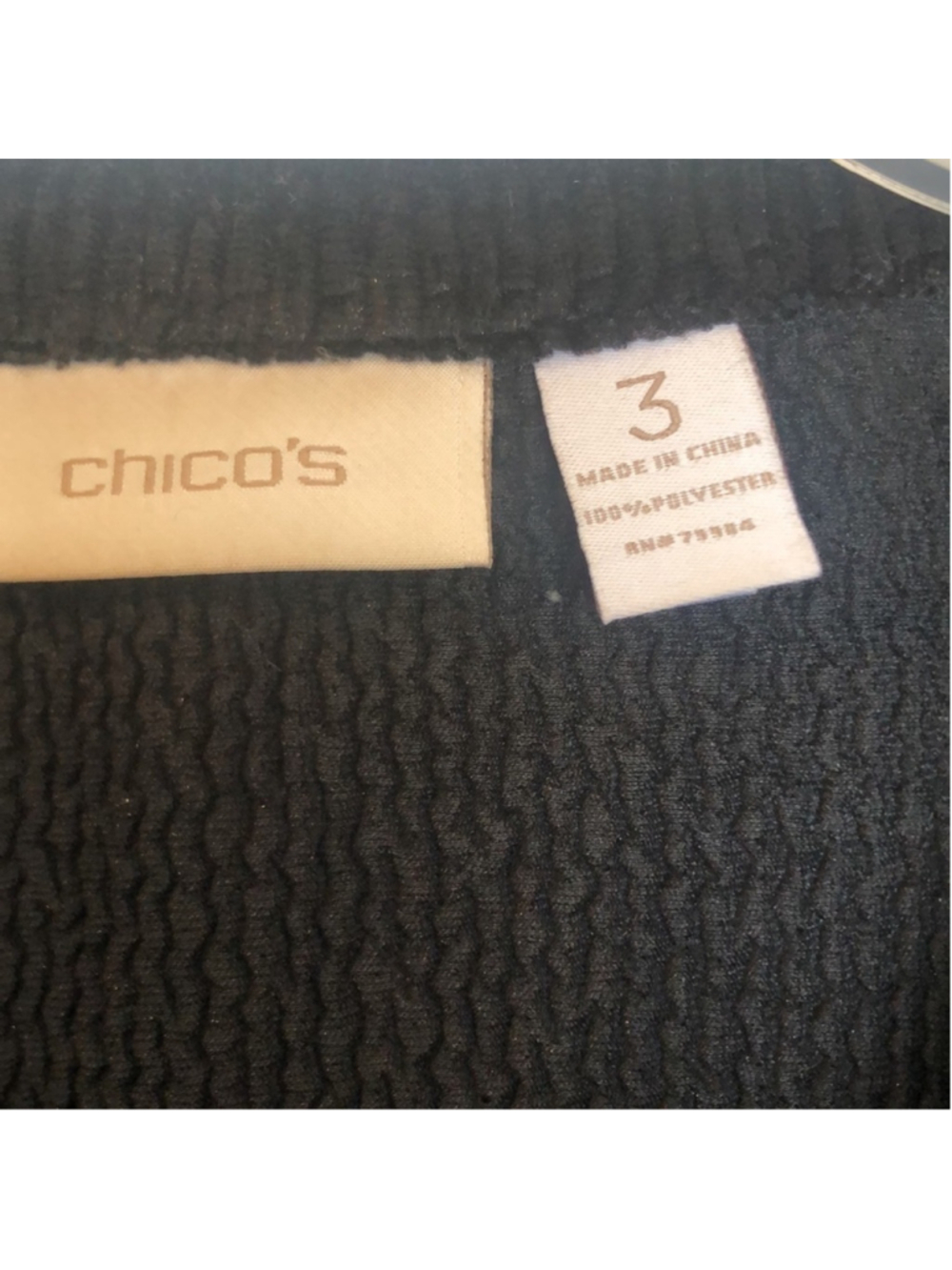CHICOS Sz 3 Elegant Black Women's Cardigan Jacket PREWORN Pit to Pit 23 1/2" - Picture 2 of 15